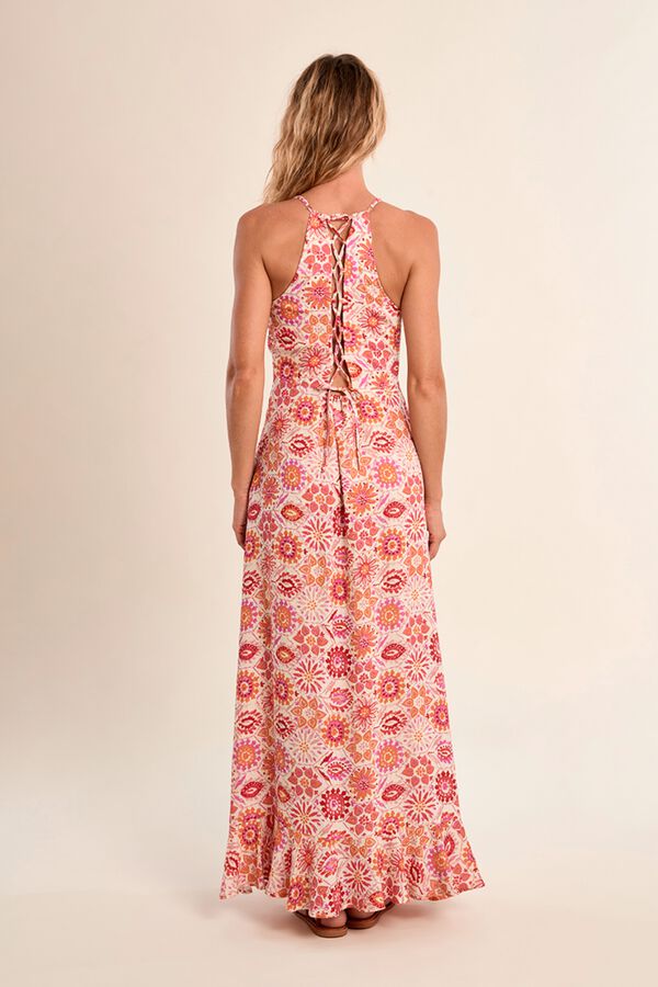 Molly Bracken Vestido comprido de al&ccedil;as estampado com folhos Laranja