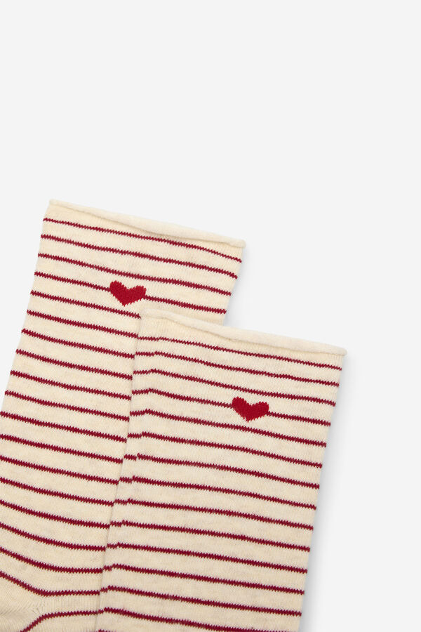 Cortefiel Long sailor sock with heart Red