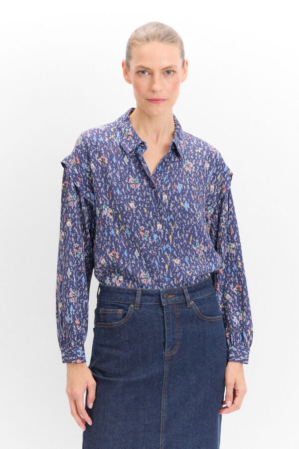 Cortefiel Printed pleated shirt Printed blue