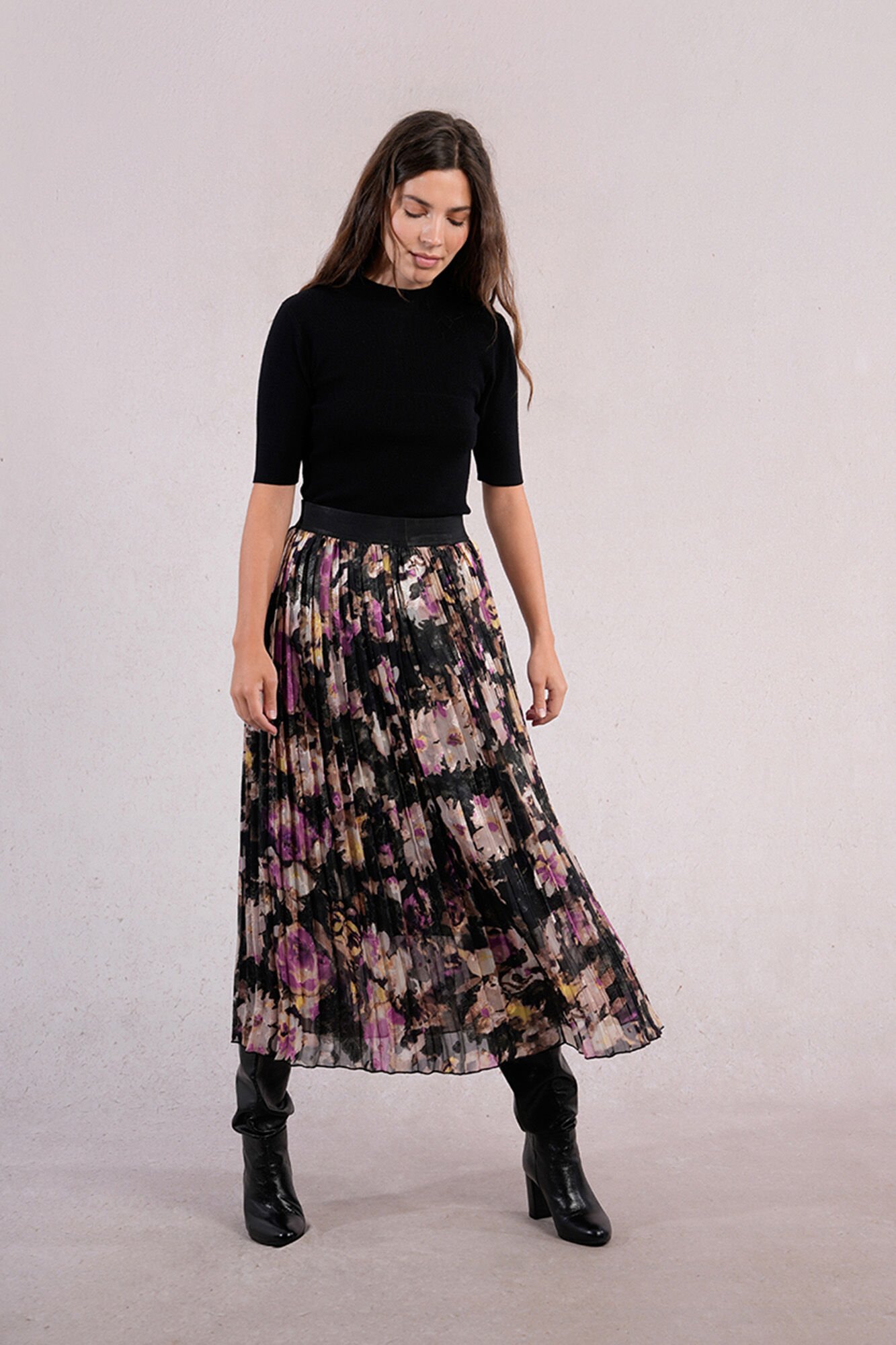 Molly Bracken Saia longa plissada com estampado