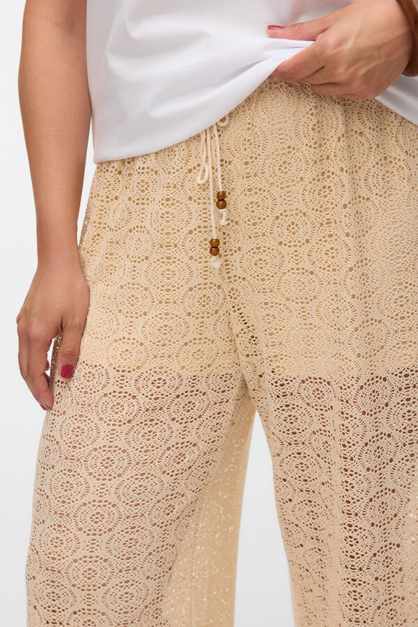 Vero Moda Curve Pantal&oacute;n largo con calados talla grande Beige