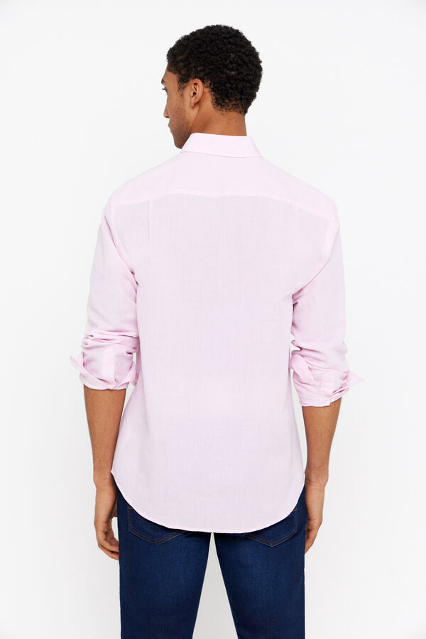 Cortefiel Plain linen/cotton shirt Pink