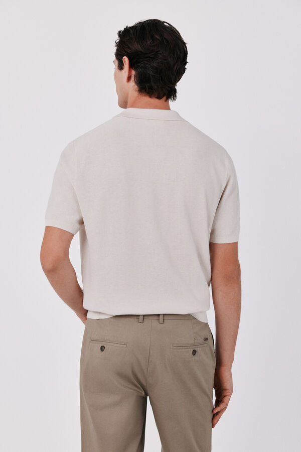Cortefiel Cotton knit short sleeve polo shirt Ivory