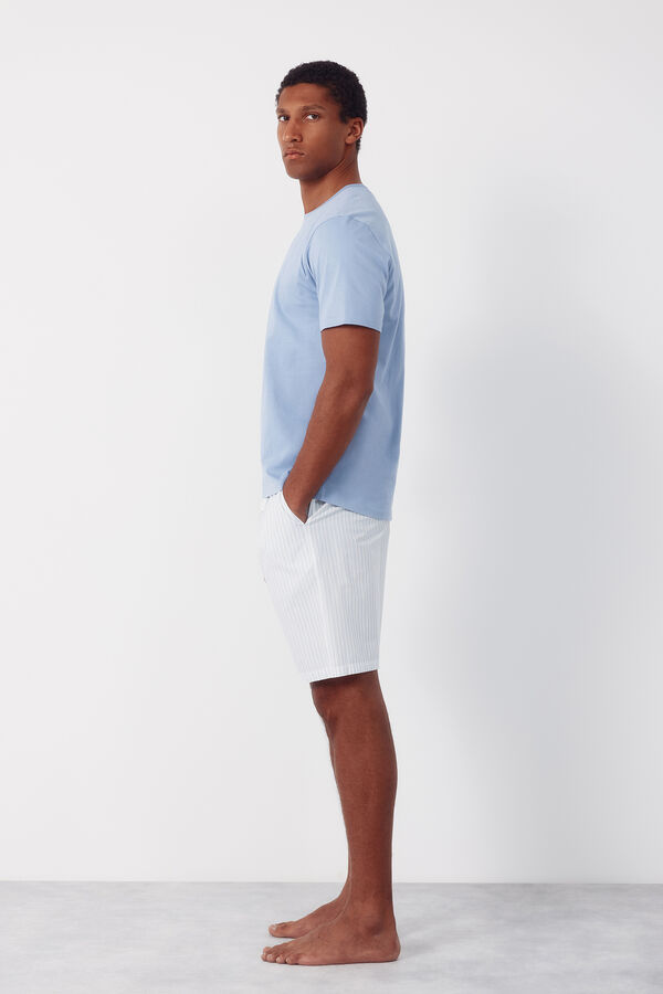 Cortefiel Jersey-knit and fabric pyjama set Blue