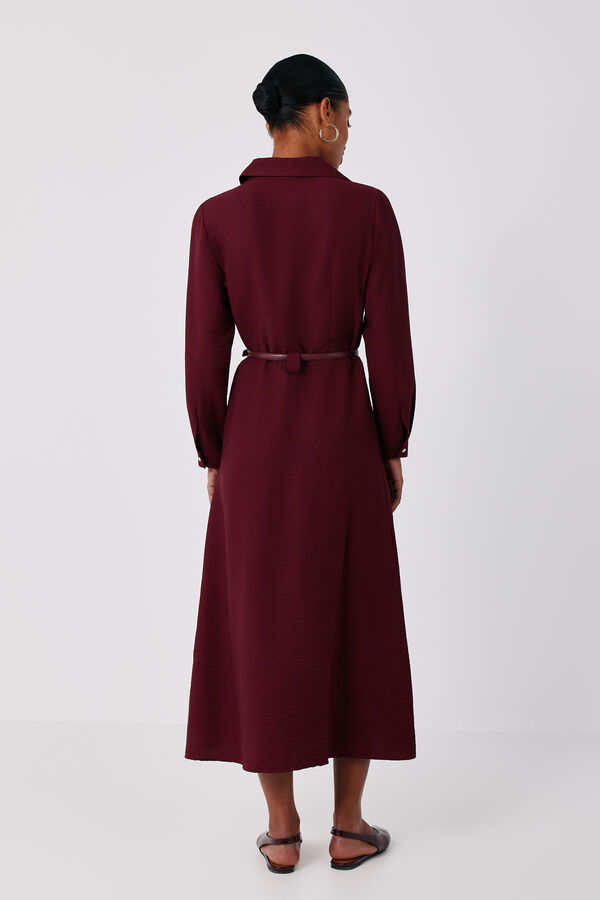 Cortefiel Midi shirt dress with belt Maroon