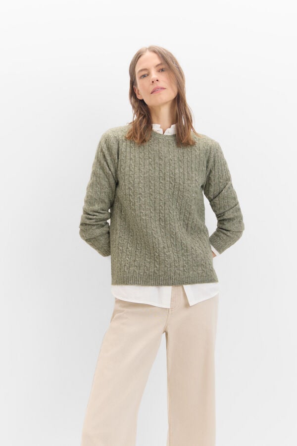 Cortefiel Soft cross-knit sweater Kaki