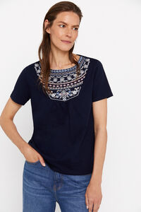 Cortefiel Floral embroidered yoke T-shirt Navy
