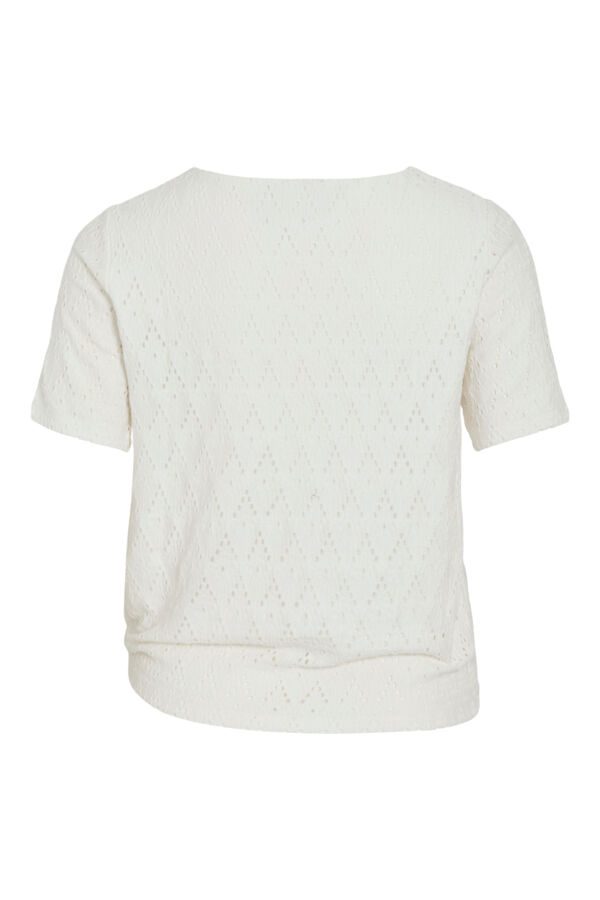 Vila Cotton openwork short sleeve top White