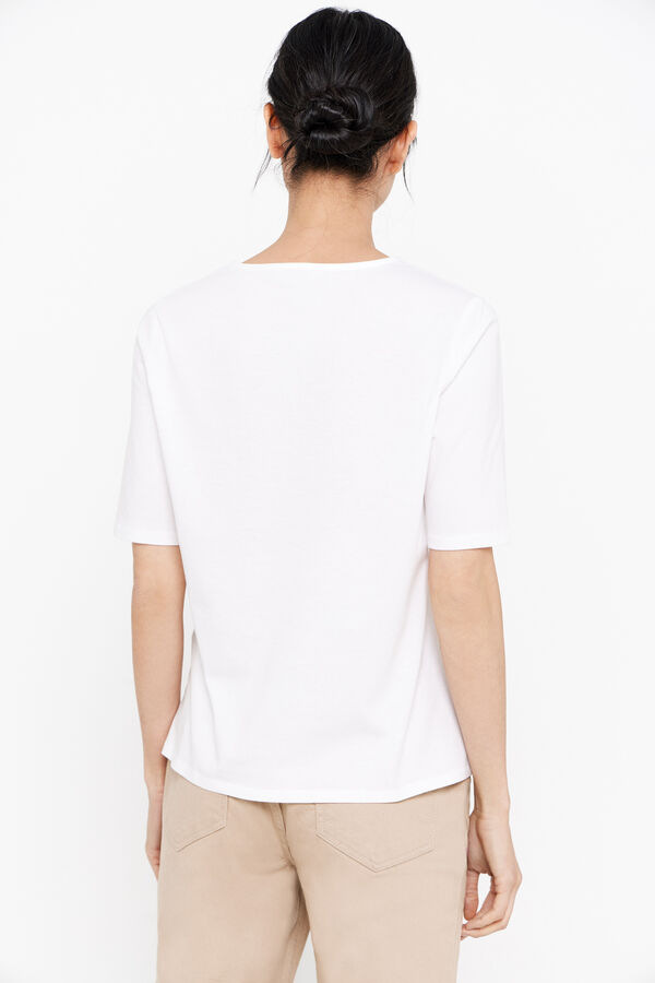 Cortefiel Round neck embroidered T-shirt White