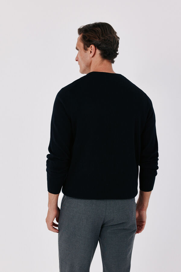 Cortefiel Cotton cashmere knit crew neck jumper Black