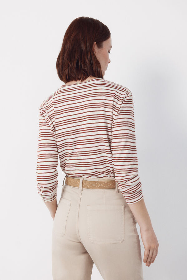 Cortefiel Striped linen -effect t-shirt Pink