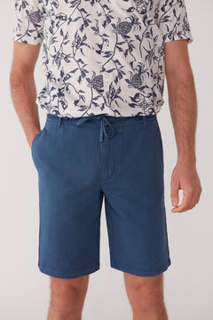 Cortefiel Cotton and linen Bermuda shorts with drawstring waist Royal blue