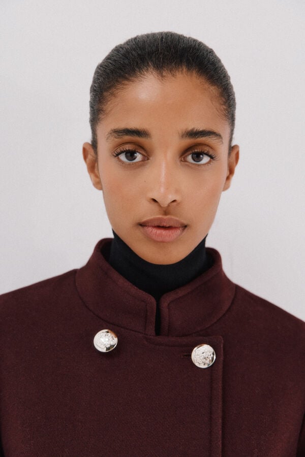 Cortefiel Double-breasted coat with gold buttons Maroon