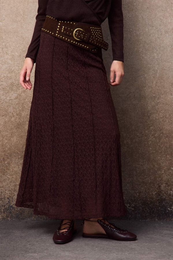 Slowlove Falda de encaje de tul Marr&oacute;n oscuro