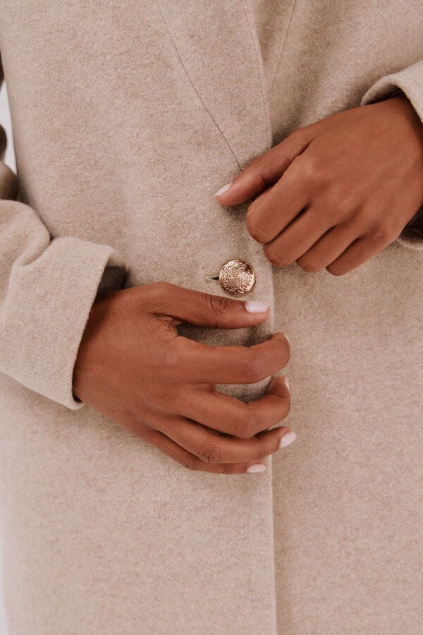 Cortefiel Coat with fur effect detail Nude