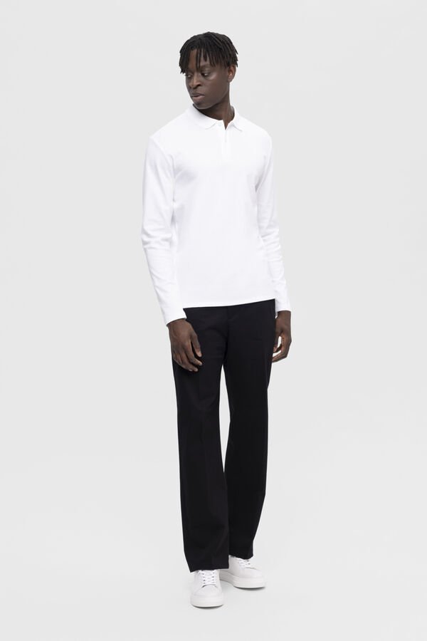 Cortefiel Long-sleeved recycled cotton polo shirt White