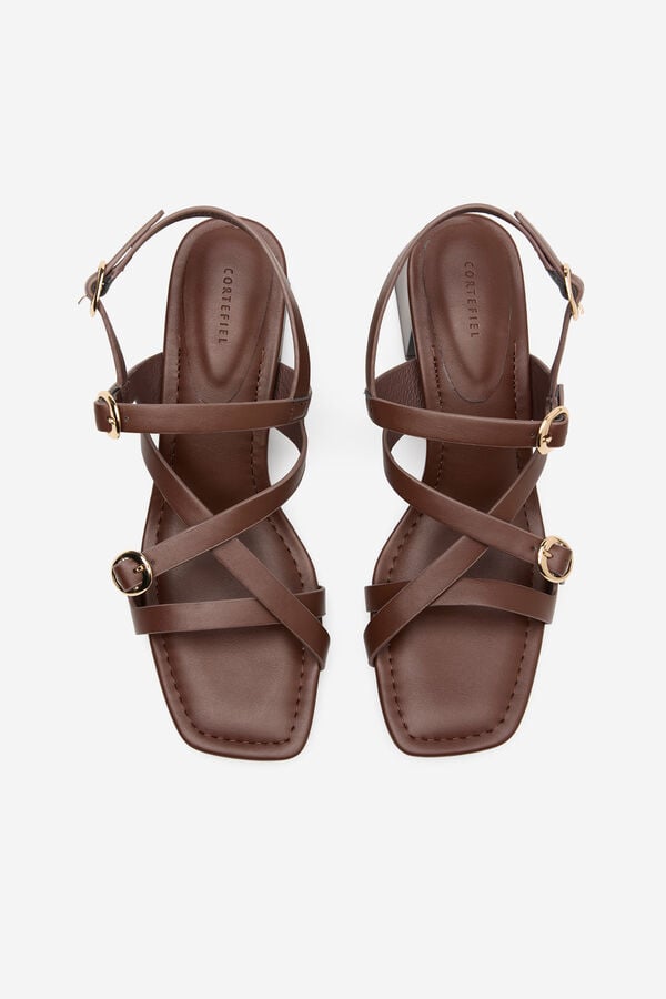 Cortefiel Heeled strappy sandal Dark brown