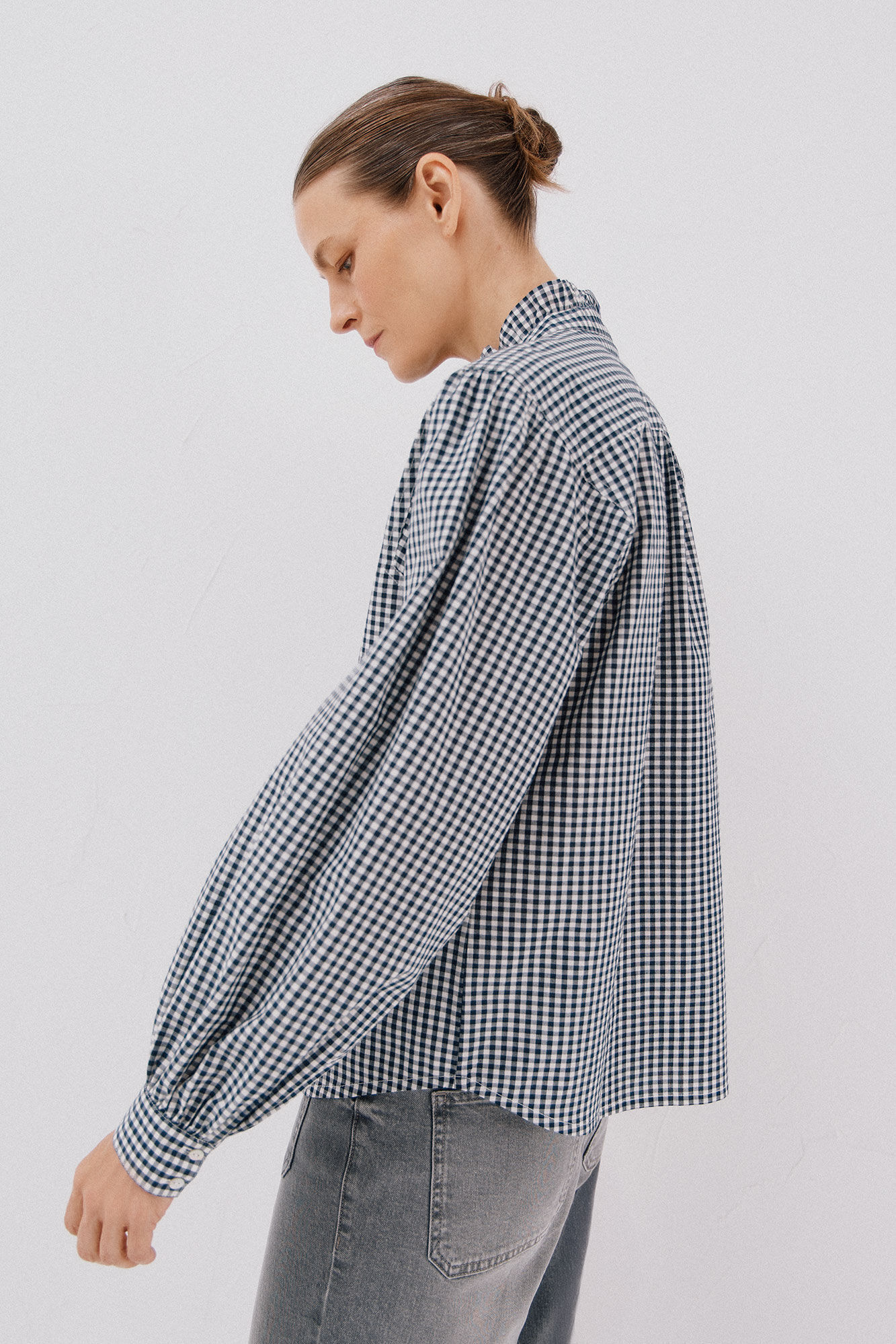 Cortefiel striped blouse with ruffled neck