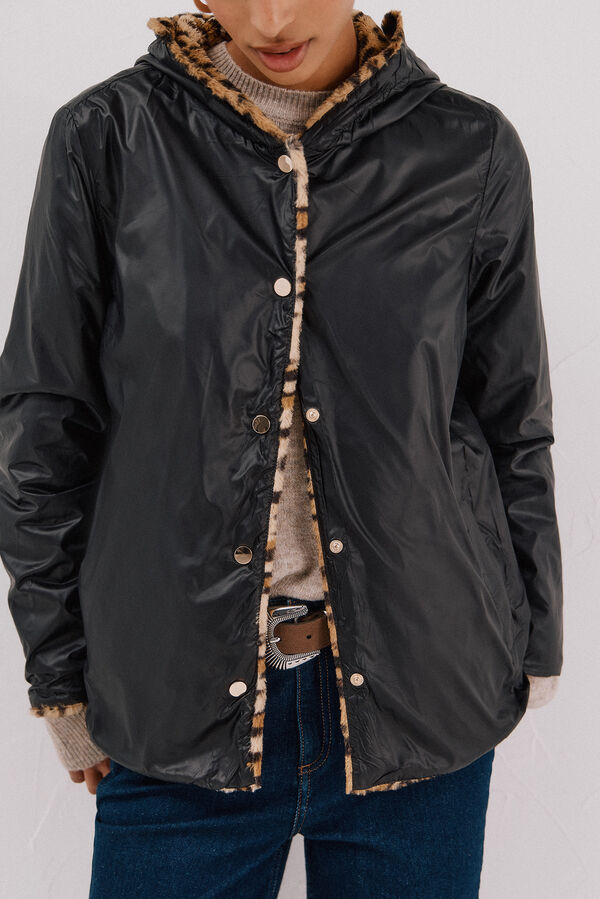 Cortefiel Blusão curto reversível efeito pelo Preto