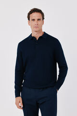 Cortefiel Cotton cashmere knit polo neck jumper Navy