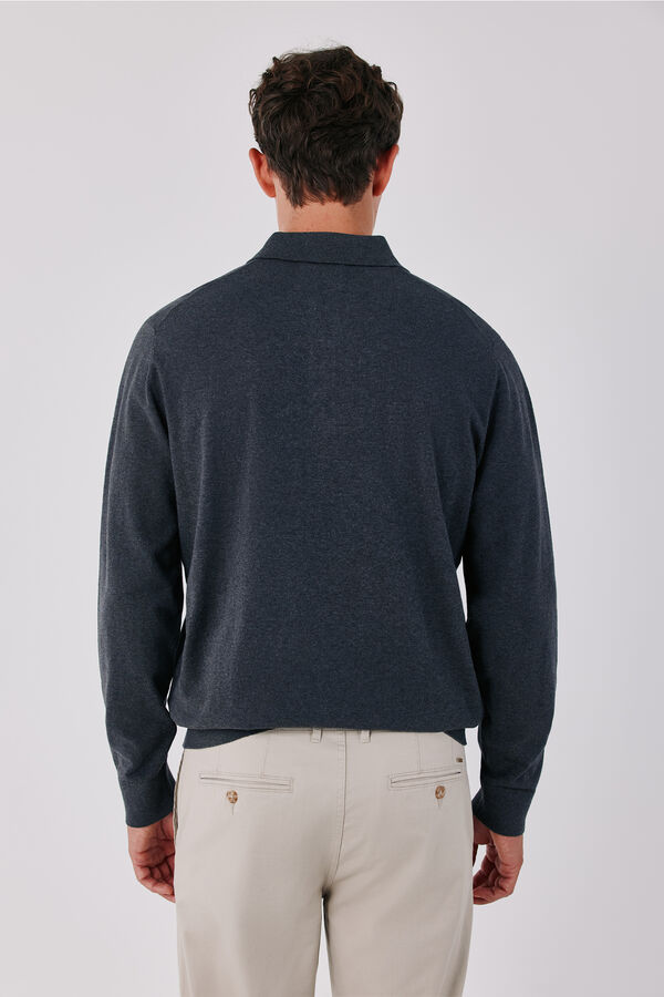 Cortefiel Basic fine knit polo neck jumper Dark grey
