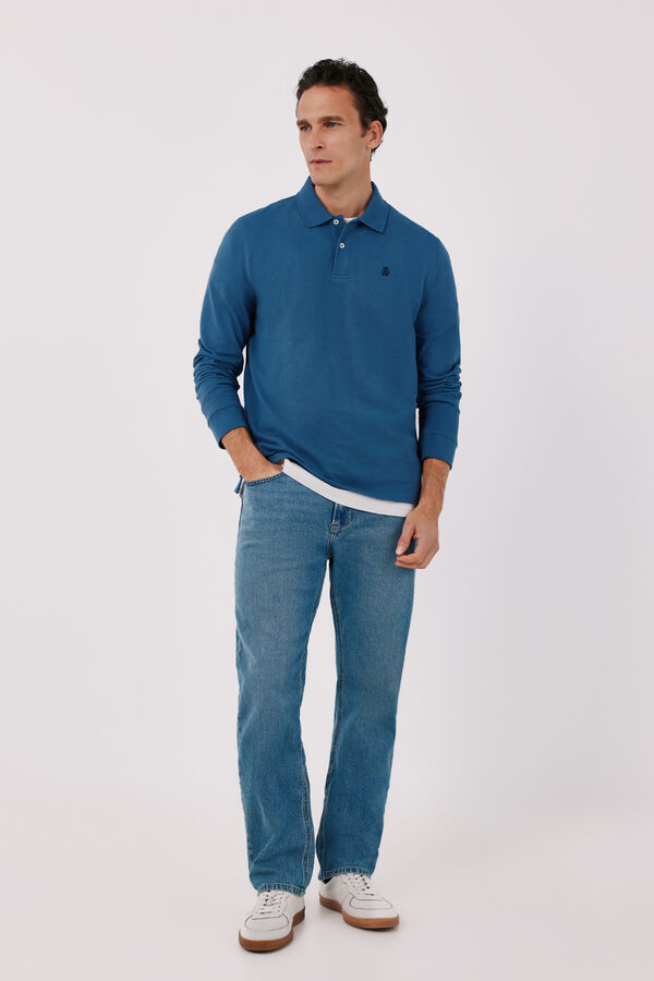 Cortefiel Basic long sleeve polo shirt Blue