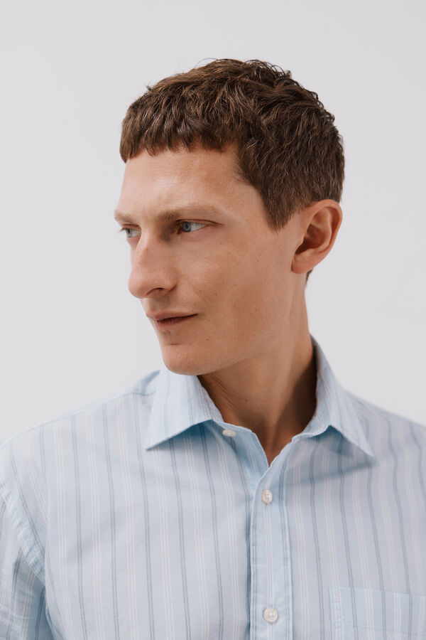 Cortefiel Striped poplin shirt Blue