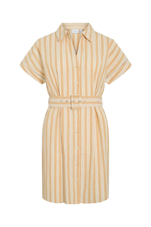 Vila Vestido curto camiseiro em algod&atilde;o e linho Impress&atilde;o