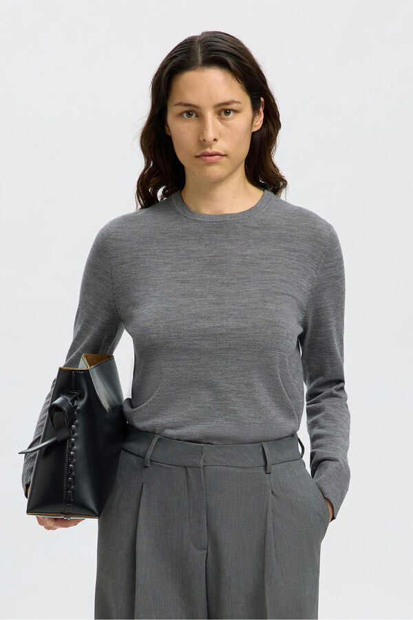 Selected Camisola 100% lã merino. Cinzento