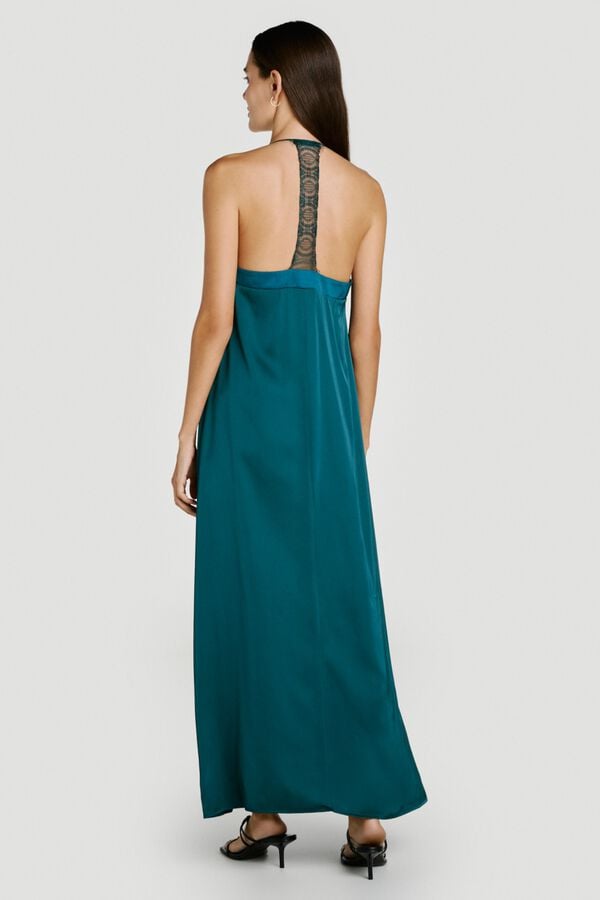 Vila Vestido comprido de al&ccedil;as com renda Azul