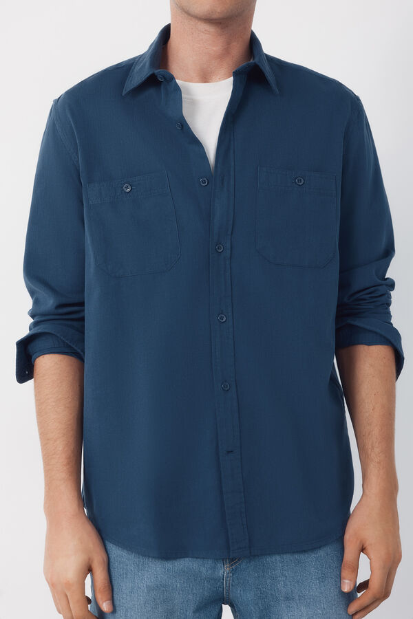 Cortefiel herringbone shirt with pockets Navy