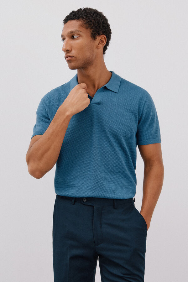 Cortefiel Short sleeve structured cotton polo shirt shirt Blue