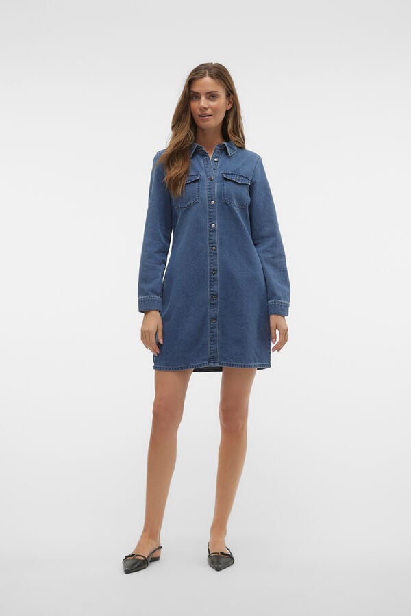 Vero Moda Vestido jeans curto de manga comprida Azul