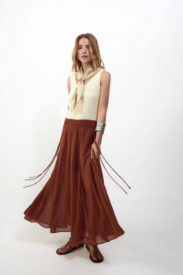 Slowlove Falda midi de gasa Marr&oacute;n