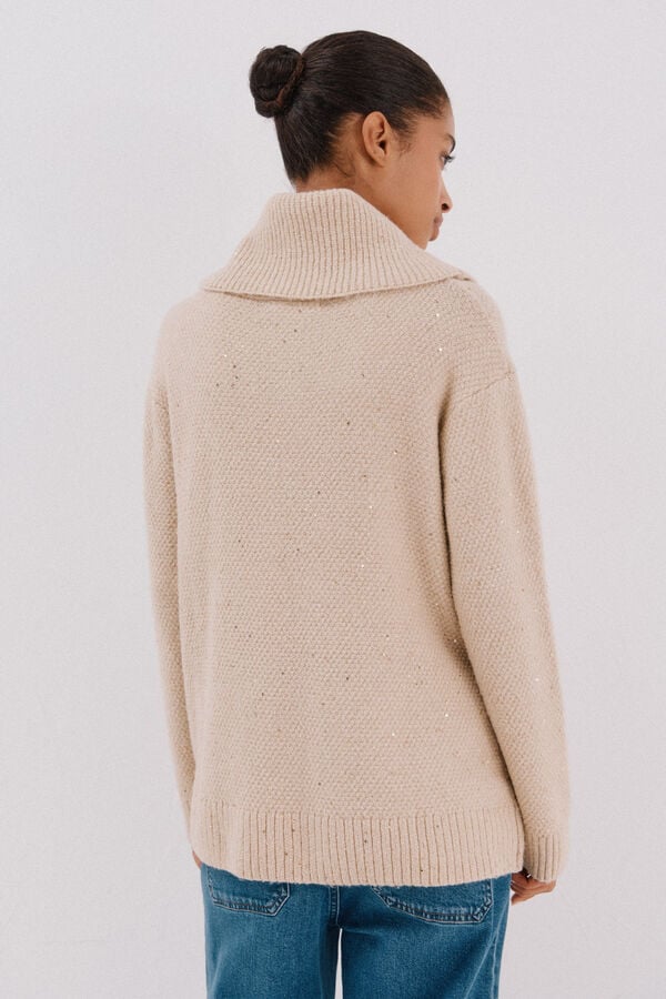 Cortefiel Jersey punto lentejuelas Beige