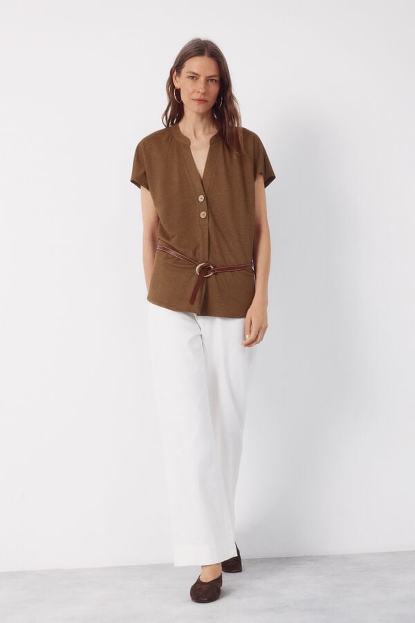 Cortefiel Blusa confort Kaki