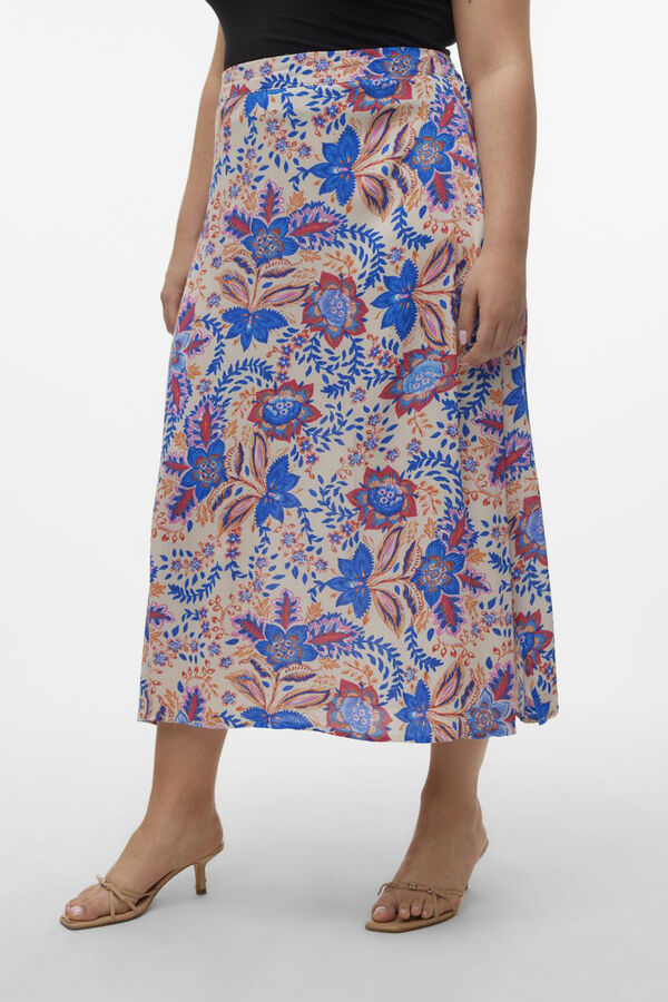 Cortefiel Plus size midi skirt with elasticated waist  Grey