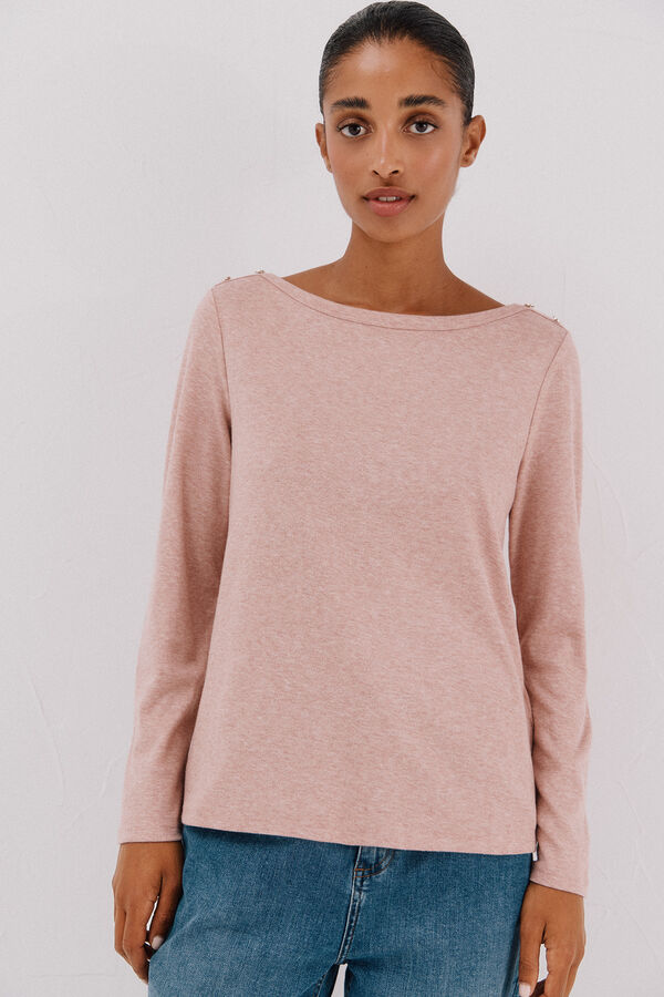 Cortefiel Boat neck top with gold buttons Pink
