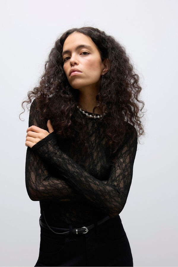 Vero Moda Top de renda manga  Preto