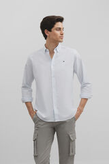Silbon Oxford sport shirt with horizontal stripes Blue