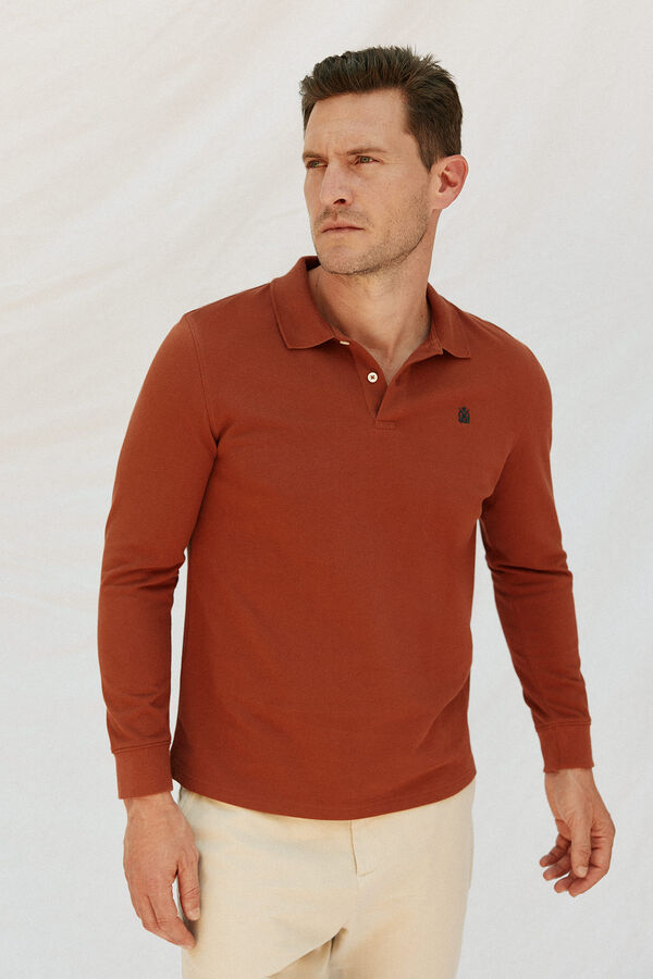 Cortefiel Essential long-sleeved polo shirt Camel