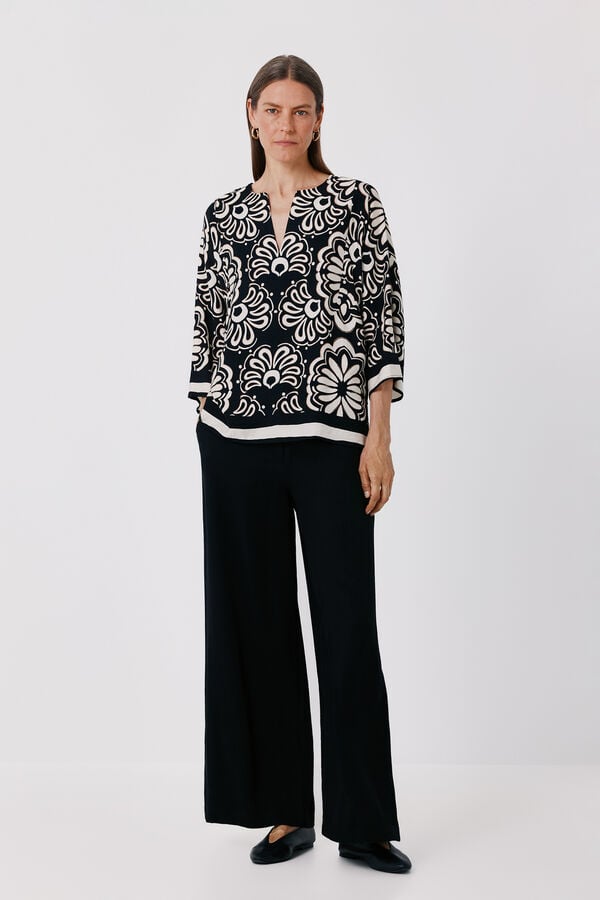 Cortefiel Printed loose tunic blouse Printed grey