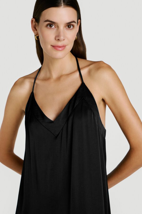 Vila Long lace strap dress Black