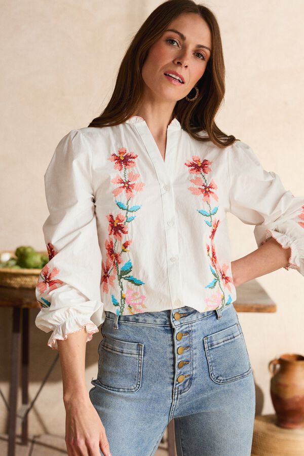 Pol&iacute;n Et Moi Camisa bordada Fiona Ecru