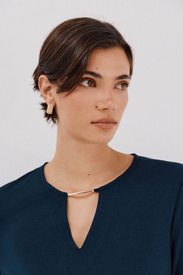 Cortefiel Gold piece top with neckline Navy