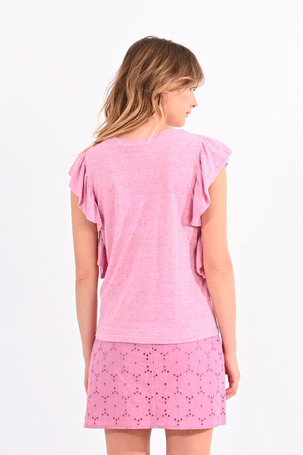 Cortefiel Women's short-sleeved T-shirt with ruffles Pink
