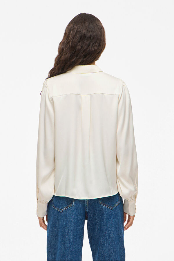 Vila Blusa de cetim de manga manga Branco