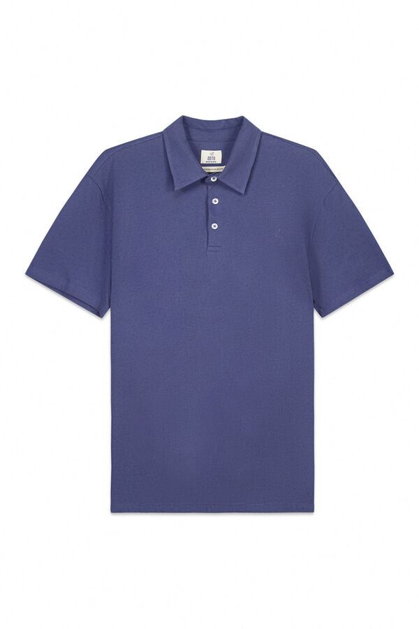 OOTO Cotton linen embroidered plane polo shirt Blue