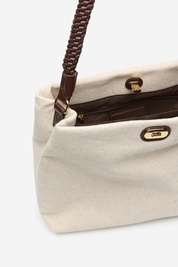 Cortefiel Bolso rafia asa trenzada Beige