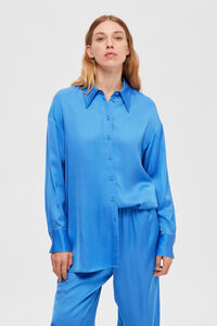 Cortefiel Loose satin shirt made with Lenzing ECOVERO. Blue